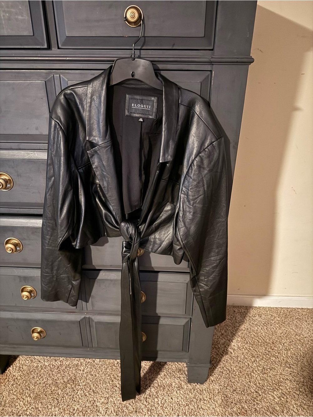 Eloquii Black Faux Leather Wrap Tie Cropped Jacket Size 26